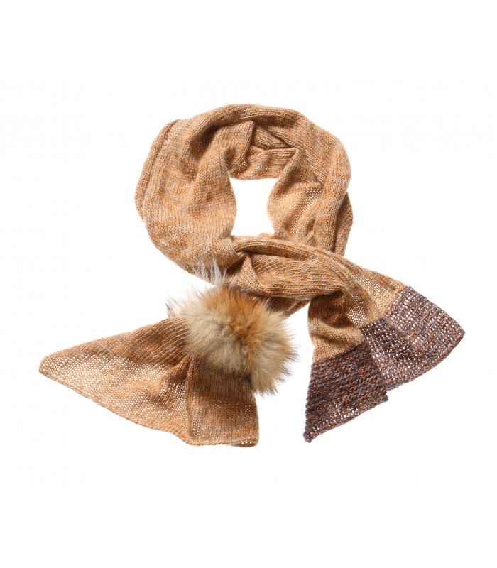 Cashmere blend and Mohair melange Throw with Fox fur rounded ribbon 